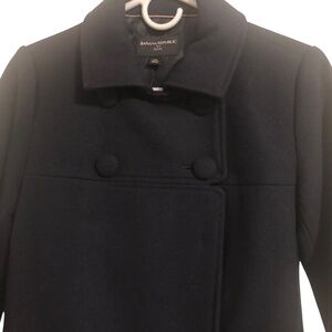 Banana Republic Womens Double Breasted Wool Blend Peacoat Black Petite XS